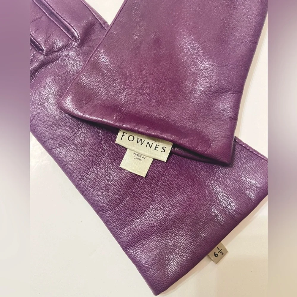 ULTRA LUXURY VTG Fownes Deep Purple LAMBSKIN Gloves Sz 6.5 | 100% Cashmere Lined